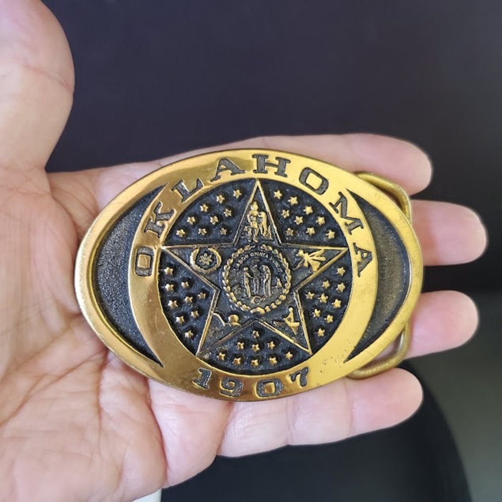 Heritage Mint Oklahoma 1907 State Seal Solid Brass Belt Buckle Western Americana
